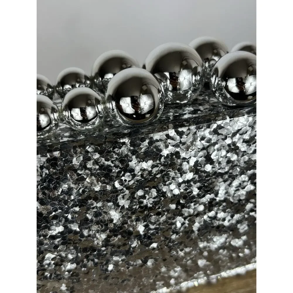 Silver Glitter Acrylic Box Clutch Bubble Ball Evening Bag Crossbody Chain Purse